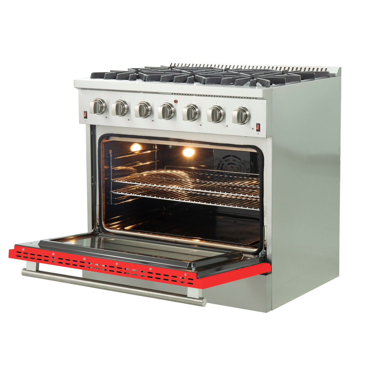 Forno Galiano 36-Inch Gas Range, 5.36 cu. ft. Oven, 6 Sealed Burners, Red, Model FFSGS6244-36RED