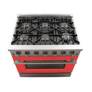 Forno Galiano 36-Inch Gas Range, 5.36 cu. ft. Oven, 6 Sealed Burners, Red, Model FFSGS6244-36RED