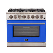 Forno Capriasca 36-Inch Dual Fuel Range, 5.36 cu. ft. Oven, 6 Burners, Blue, Model FFSGS6187-36BLU