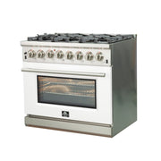 Forno Capriasca 36-Inch Dual Fuel Range, 5.36 cu. ft. Oven, 6 Sealed Gas Burners, White Finish (Model FFSGS6187-36WHT)