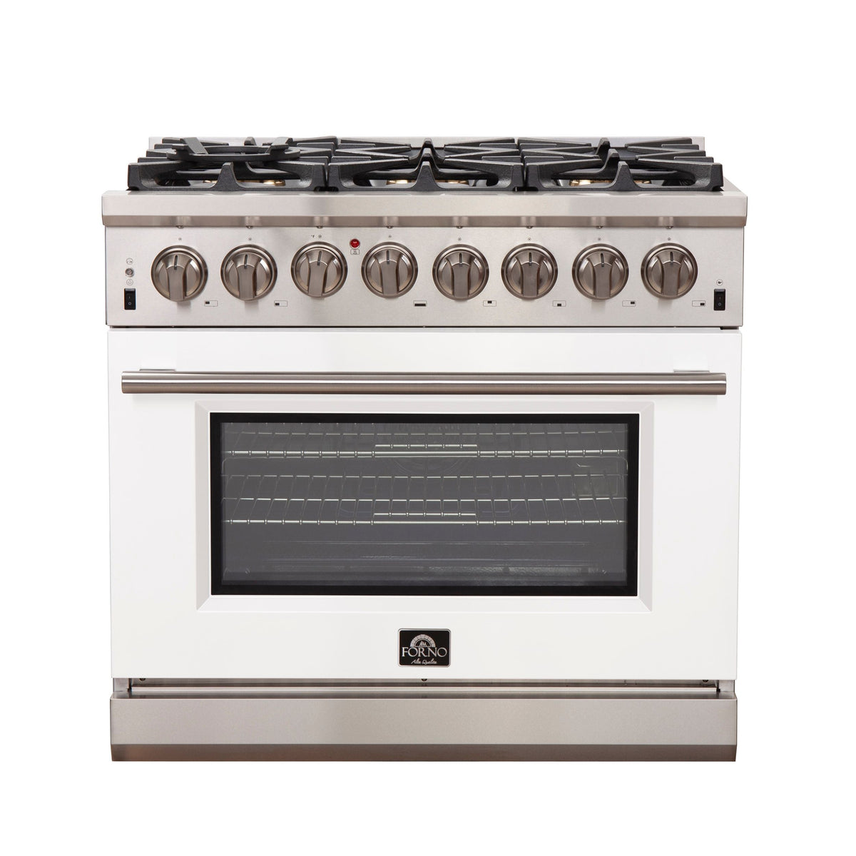 Forno Capriasca 36-Inch Dual Fuel Range, 5.36 cu. ft. Oven, 6 Sealed Gas Burners, White Finish (Model FFSGS6187-36WHT)