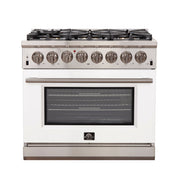 Forno Capriasca 36-Inch Dual Fuel Range, 5.36 cu. ft. Oven, 6 Sealed Gas Burners, White Finish (Model FFSGS6187-36WHT)