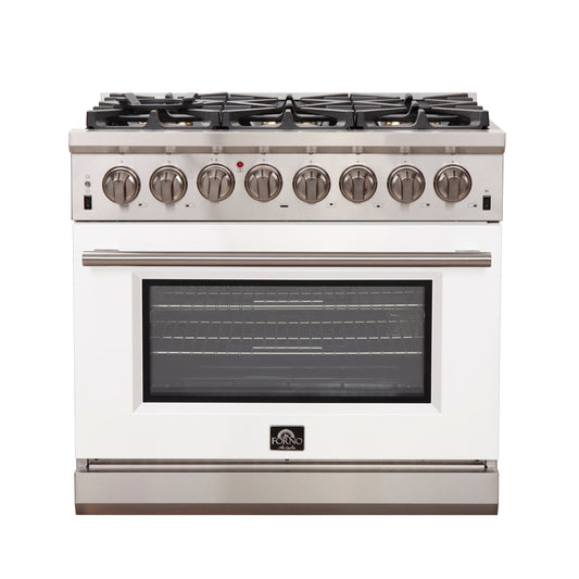 Forno Capriasca 36-Inch Dual Fuel Range, 5.36 cu. ft. Oven, 6 Sealed Gas Burners, White Finish (Model FFSGS6187-36WHT)