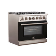 Forno Capriasca 36-Inch Gas Range, 5.36 cu. ft. Oven, 6 Sealed Gas Burners, Black Finish (Model FFSGS6260-36BLK)