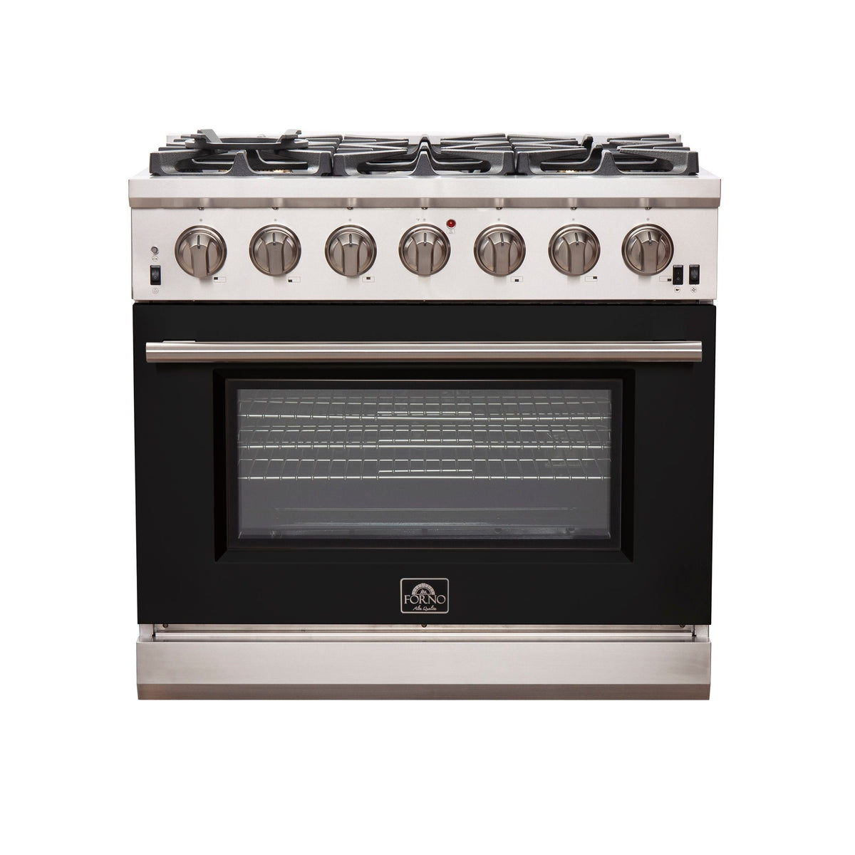 Forno Capriasca 36-Inch Gas Range, 5.36 cu. ft. Oven, 6 Sealed Gas Burners, Black Finish (Model FFSGS6260-36BLK)