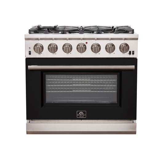 Forno Capriasca 36-Inch Gas Range, 5.36 cu. ft. Oven, 6 Sealed Gas Burners, Black Finish (Model FFSGS6260-36BLK)