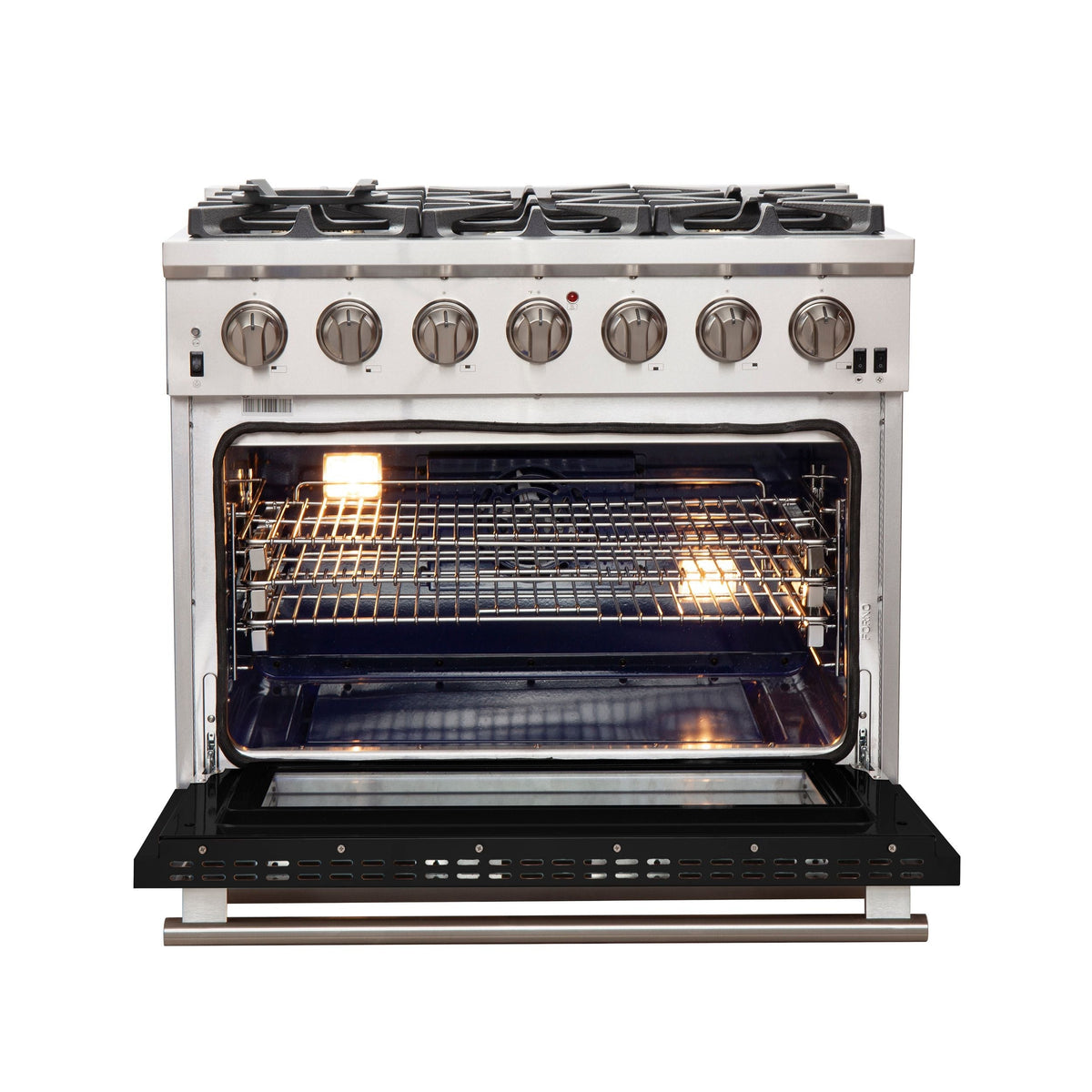 Forno Capriasca 36-Inch Gas Range, 5.36 cu. ft. Oven, 6 Sealed Gas Burners, Black Finish (Model FFSGS6260-36BLK)