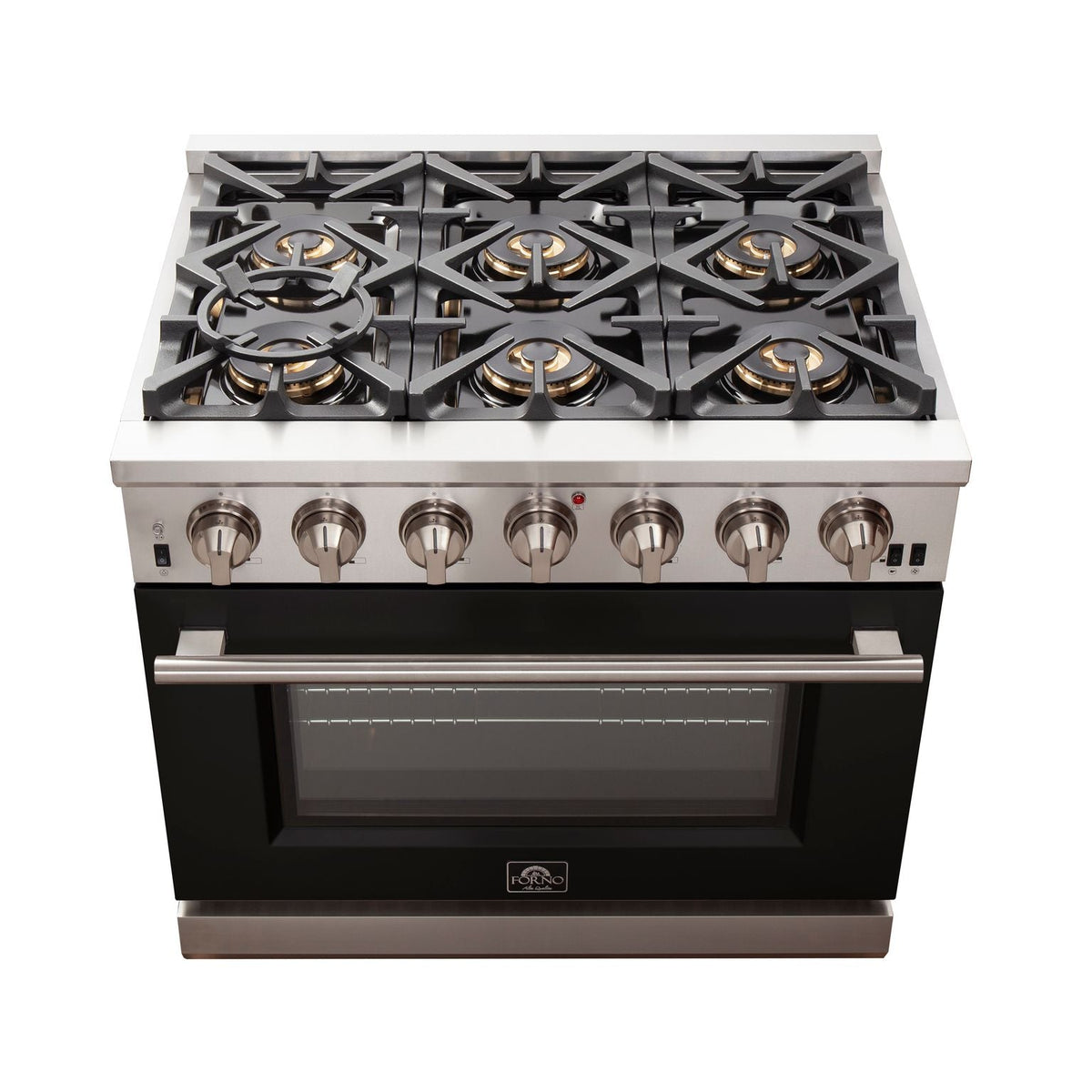 Forno Capriasca 36-Inch Gas Range, 5.36 cu. ft. Oven, 6 Sealed Gas Burners, Black Finish (Model FFSGS6260-36BLK)
