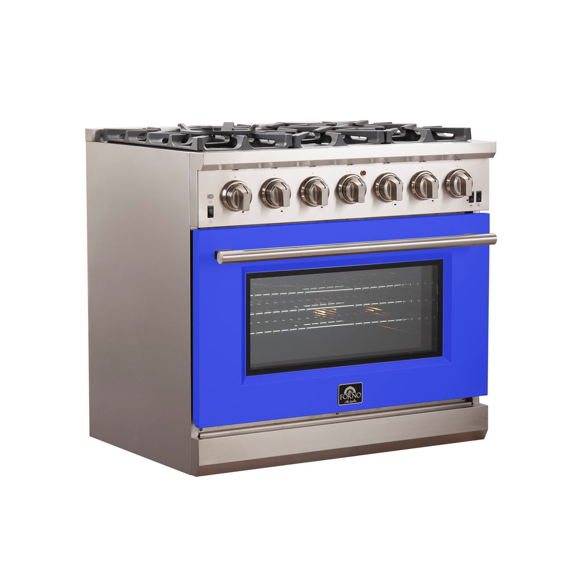 Forno Capriasca 36-Inch Gas Range, 5.36 cu. ft. Oven, 6 Burners, Blue, Model FFSGS6260-36BLU
