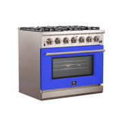 Forno Capriasca 36-Inch Gas Range, 5.36 cu. ft. Oven, 6 Burners, Blue, Model FFSGS6260-36BLU