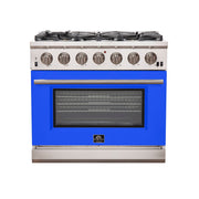 Forno Capriasca 36-Inch Gas Range, 5.36 cu. ft. Oven, 6 Burners, Blue, Model FFSGS6260-36BLU