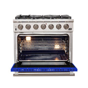 Forno Capriasca 36-Inch Gas Range, 5.36 cu. ft. Oven, 6 Burners, Blue, Model FFSGS6260-36BLU