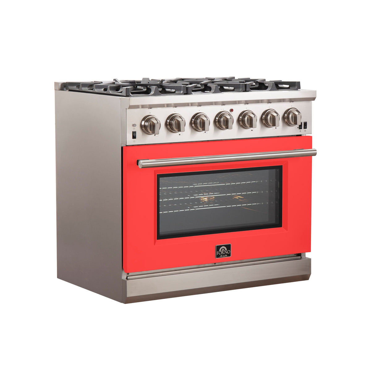 Forno Capriasca 36-Inch Gas Range, 5.36 cu. ft. Oven, 6 Sealed Gas Burners, Red Finish (Model FFSGS6260-36RED)