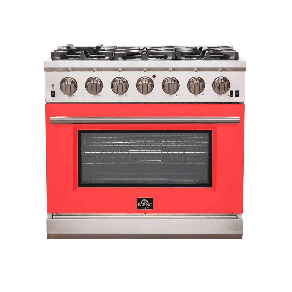 Forno Capriasca 36-Inch Gas Range, 5.36 cu. ft. Oven, 6 Sealed Gas Burners, Red Finish (Model FFSGS6260-36RED)