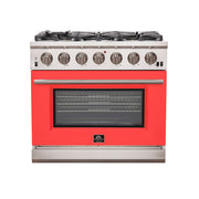 Forno Capriasca 36-Inch Gas Range, 5.36 cu. ft. Oven, 6 Sealed Gas Burners, Red Finish (Model FFSGS6260-36RED)