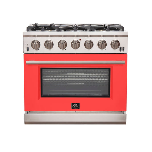 Forno Capriasca 36-Inch Gas Range, 5.36 cu. ft. Oven, 6 Sealed Gas Burners, Red Finish (Model FFSGS6260-36RED)