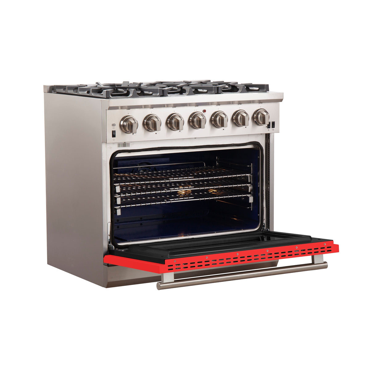 Forno Capriasca 36-Inch Gas Range, 5.36 cu. ft. Oven, 6 Sealed Gas Burners, Red Finish (Model FFSGS6260-36RED)