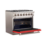 Forno Capriasca 36-Inch Gas Range, 5.36 cu. ft. Oven, 6 Sealed Gas Burners, Red Finish (Model FFSGS6260-36RED)