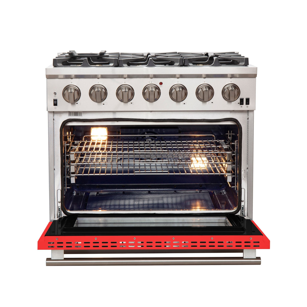Forno Capriasca 36-Inch Gas Range, 5.36 cu. ft. Oven, 6 Sealed Gas Burners, Red Finish (Model FFSGS6260-36RED)