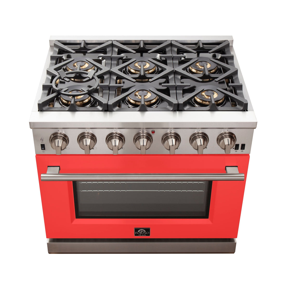 Forno Capriasca 36-Inch Gas Range, 5.36 cu. ft. Oven, 6 Sealed Gas Burners, Red Finish (Model FFSGS6260-36RED)