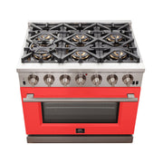 Forno Capriasca 36-Inch Gas Range, 5.36 cu. ft. Oven, 6 Sealed Gas Burners, Red Finish (Model FFSGS6260-36RED)