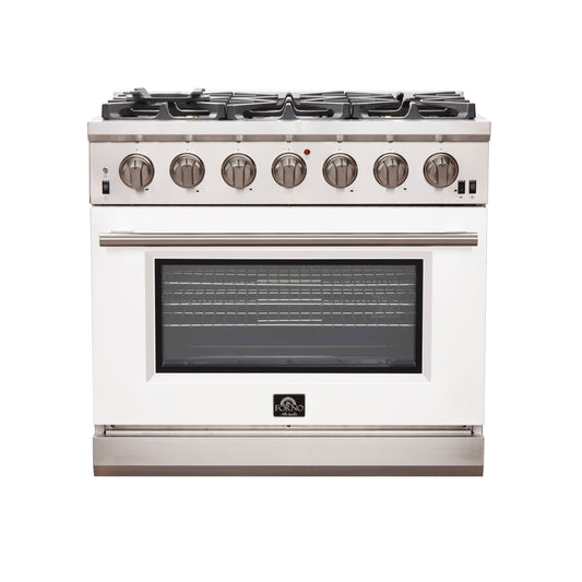 Forno Capriasca 36-Inch Gas Range, 5.36 cu. ft. Oven, 6 Sealed Gas Burners, White Finish (Model FFSGS6260-36WHT)