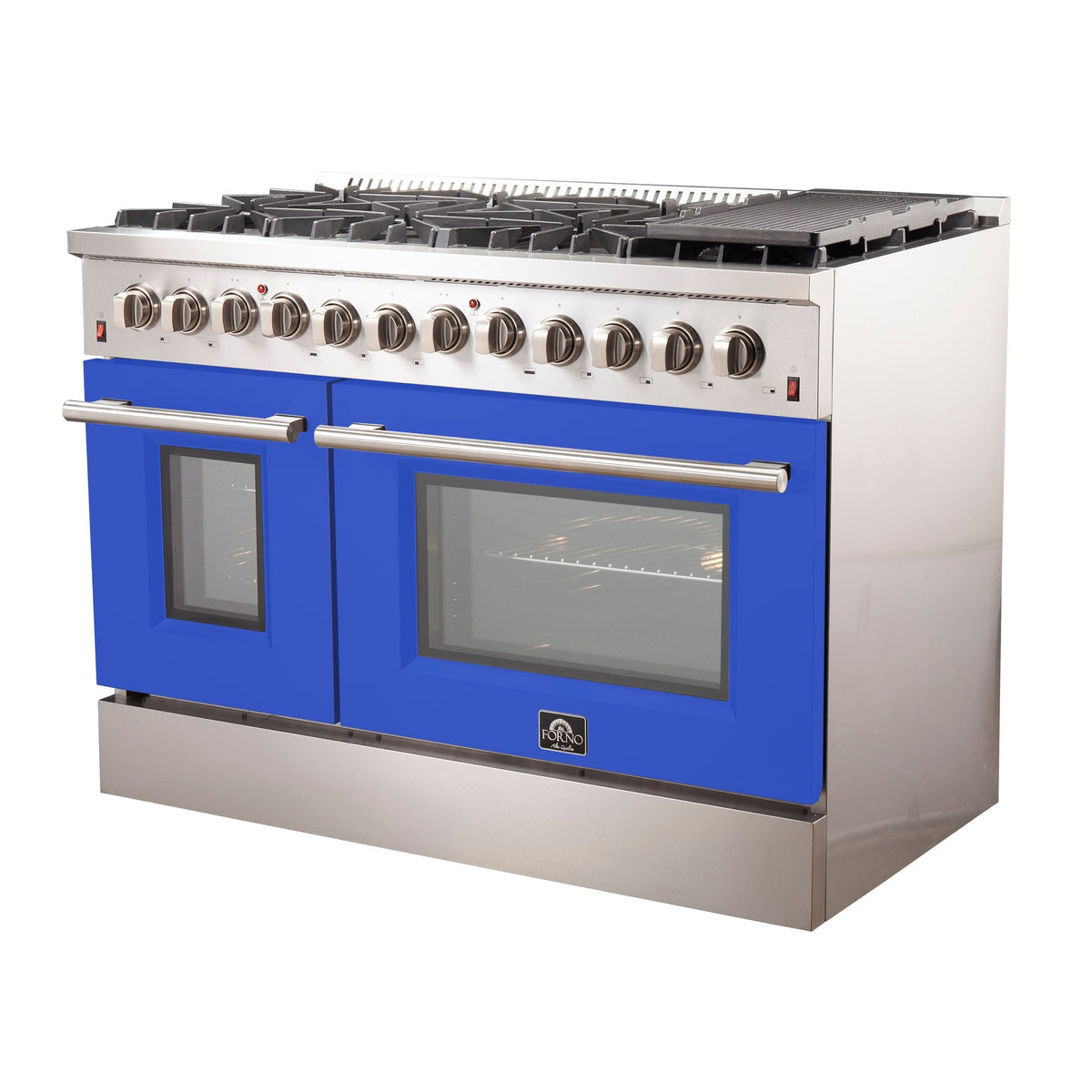 Forno Galiano 48-Inch Freestanding Dual Fuel Range with Gas Cooktop, Electric Oven, 6.58 cu. ft., Blue (Model FFSGS6156-48BLU)