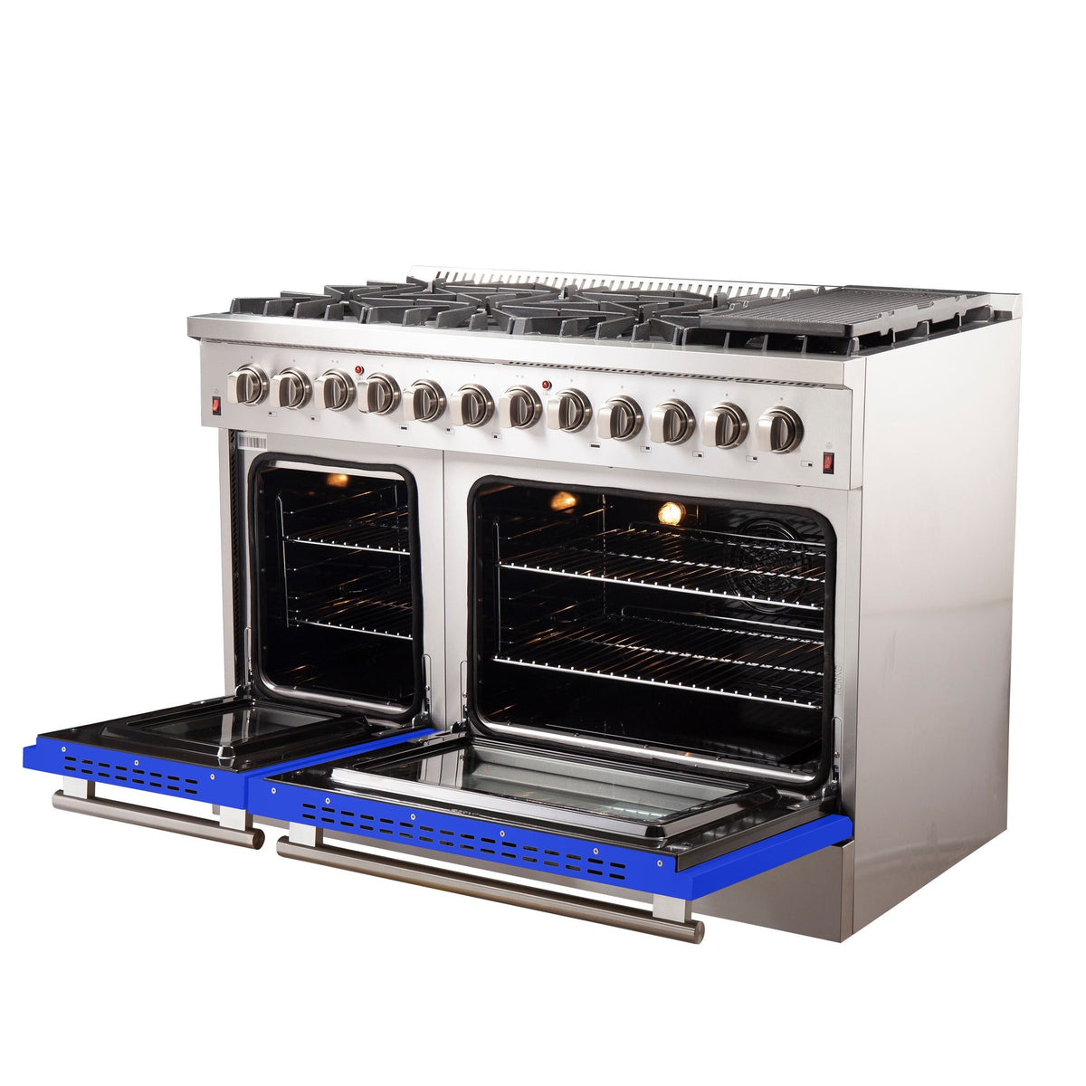 Forno Galiano 48-Inch Freestanding Dual Fuel Range with Gas Cooktop, Electric Oven, 6.58 cu. ft., Blue (Model FFSGS6156-48BLU)