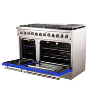 Forno Galiano 48-Inch Freestanding Dual Fuel Range with Gas Cooktop, Electric Oven, 6.58 cu. ft., Blue (Model FFSGS6156-48BLU)