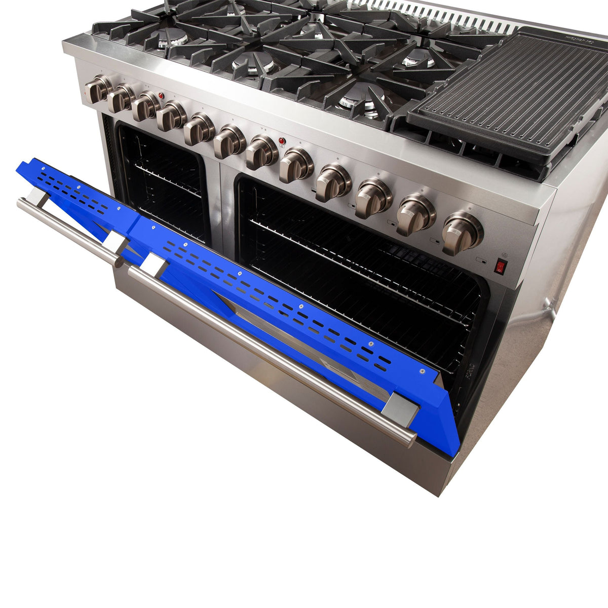 Forno Galiano 48-Inch Freestanding Dual Fuel Range with Gas Cooktop, Electric Oven, 6.58 cu. ft., Blue (Model FFSGS6156-48BLU)