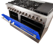 Forno Galiano 48-Inch Freestanding Dual Fuel Range with Gas Cooktop, Electric Oven, 6.58 cu. ft., Blue (Model FFSGS6156-48BLU)