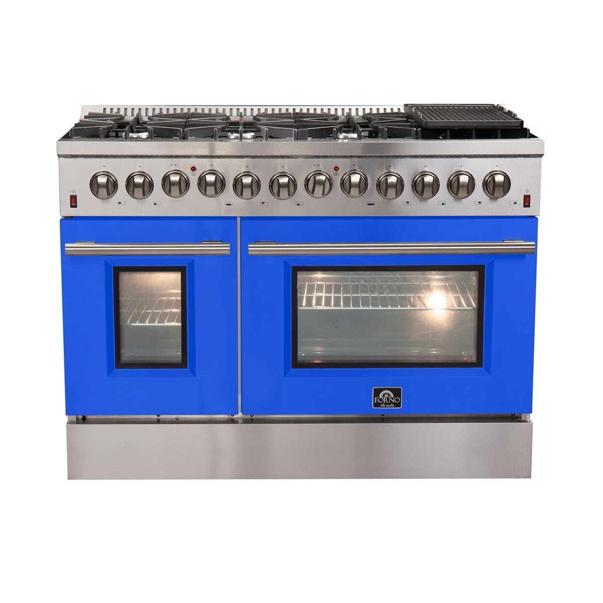 Forno Galiano 48-Inch Freestanding Dual Fuel Range with Gas Cooktop, Electric Oven, 6.58 cu. ft., Blue (Model FFSGS6156-48BLU)