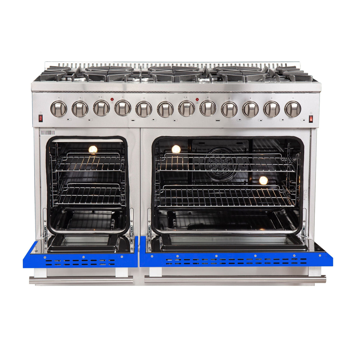 Forno Galiano 48-Inch Freestanding Dual Fuel Range with Gas Cooktop, Electric Oven, 6.58 cu. ft., Blue (Model FFSGS6156-48BLU)