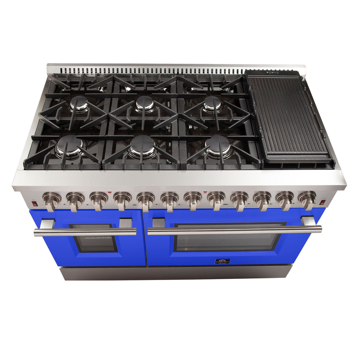 Forno Galiano 48-Inch Freestanding Dual Fuel Range with Gas Cooktop, Electric Oven, 6.58 cu. ft., Blue (Model FFSGS6156-48BLU)