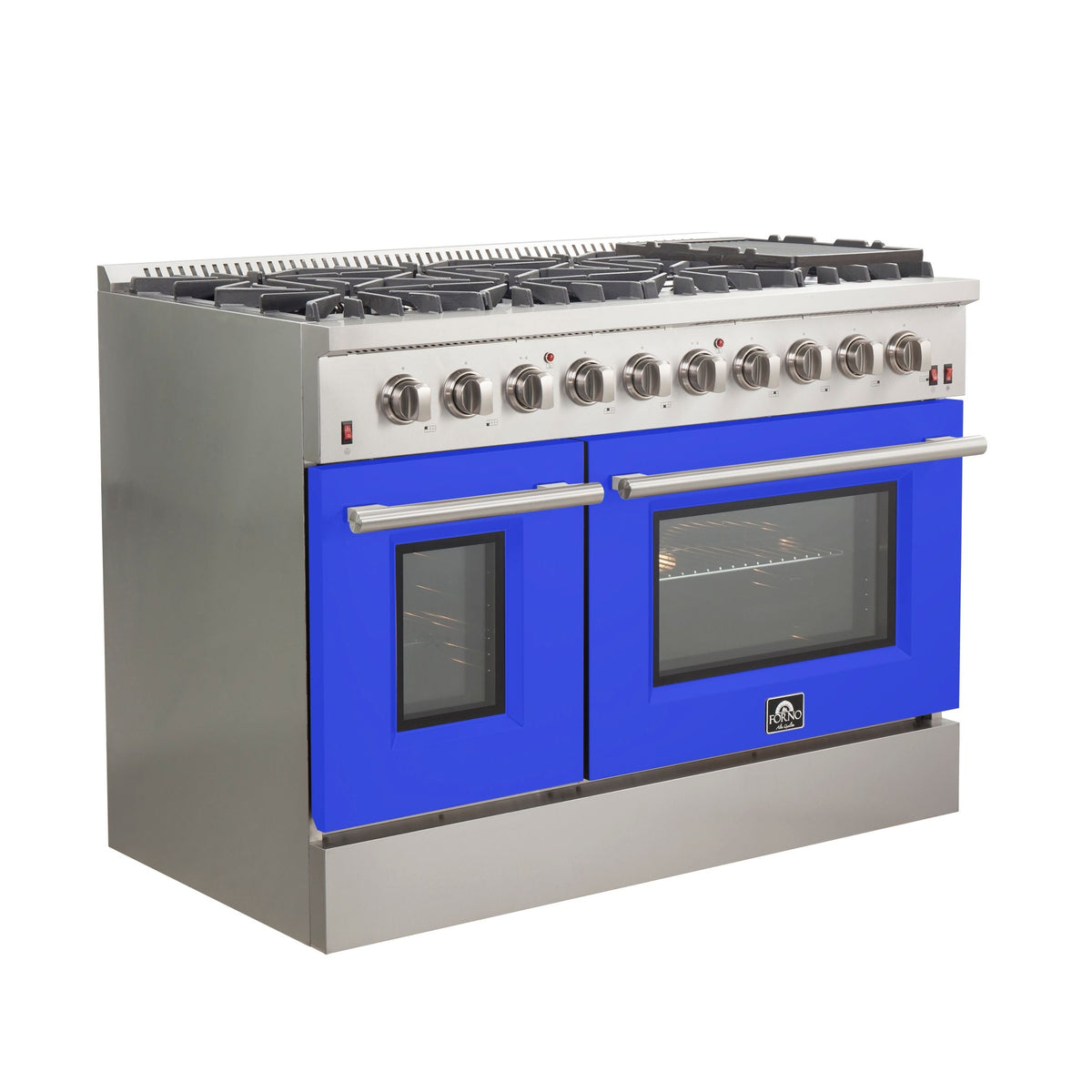 Forno Galiano 48-Inch Gas Range, 6.58 cu. ft. Double Oven, 8 Sealed Burners, Blue (Model FFSGS6244-48BLU)