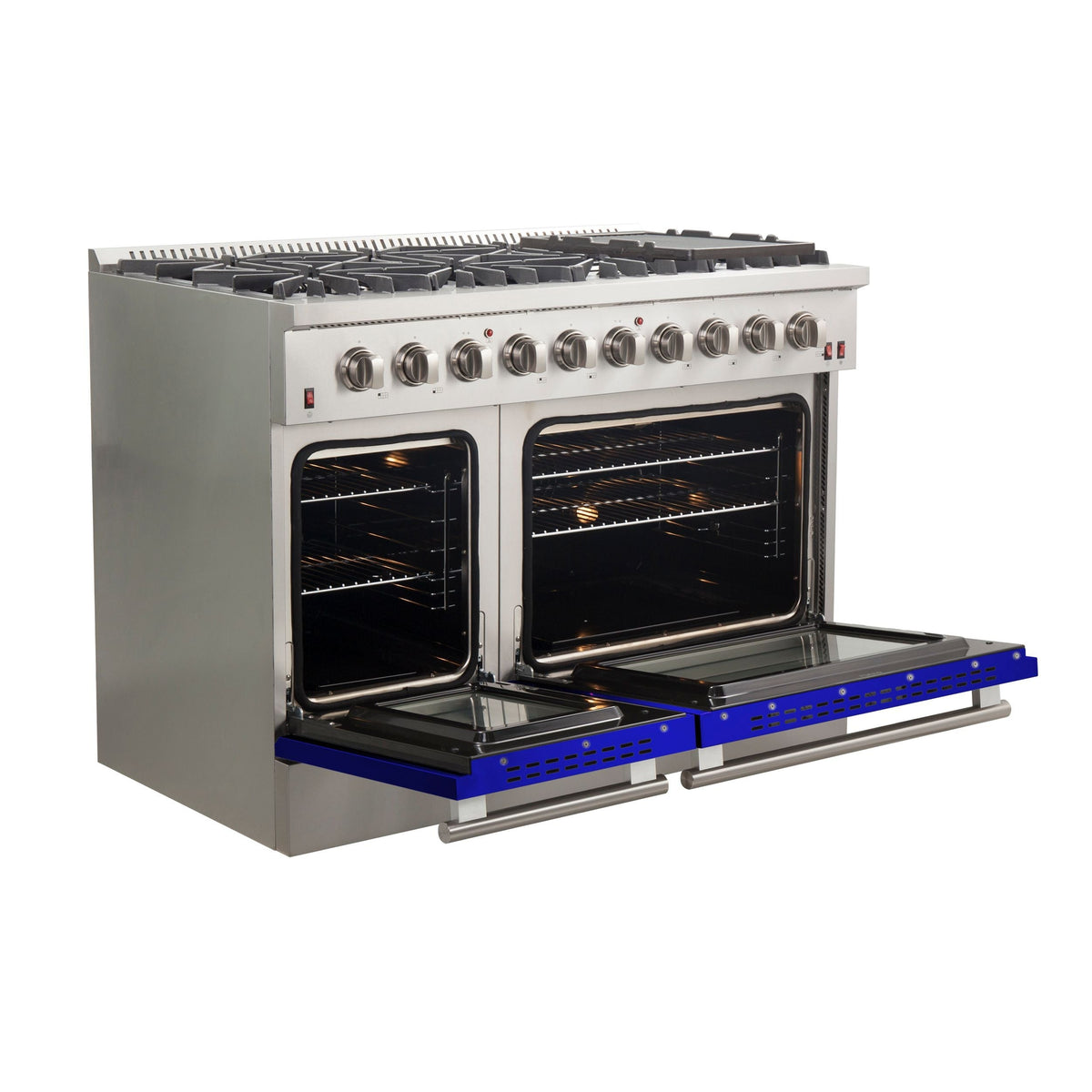 Forno Galiano 48-Inch Gas Range, 6.58 cu. ft. Double Oven, 8 Sealed Burners, Blue (Model FFSGS6244-48BLU)