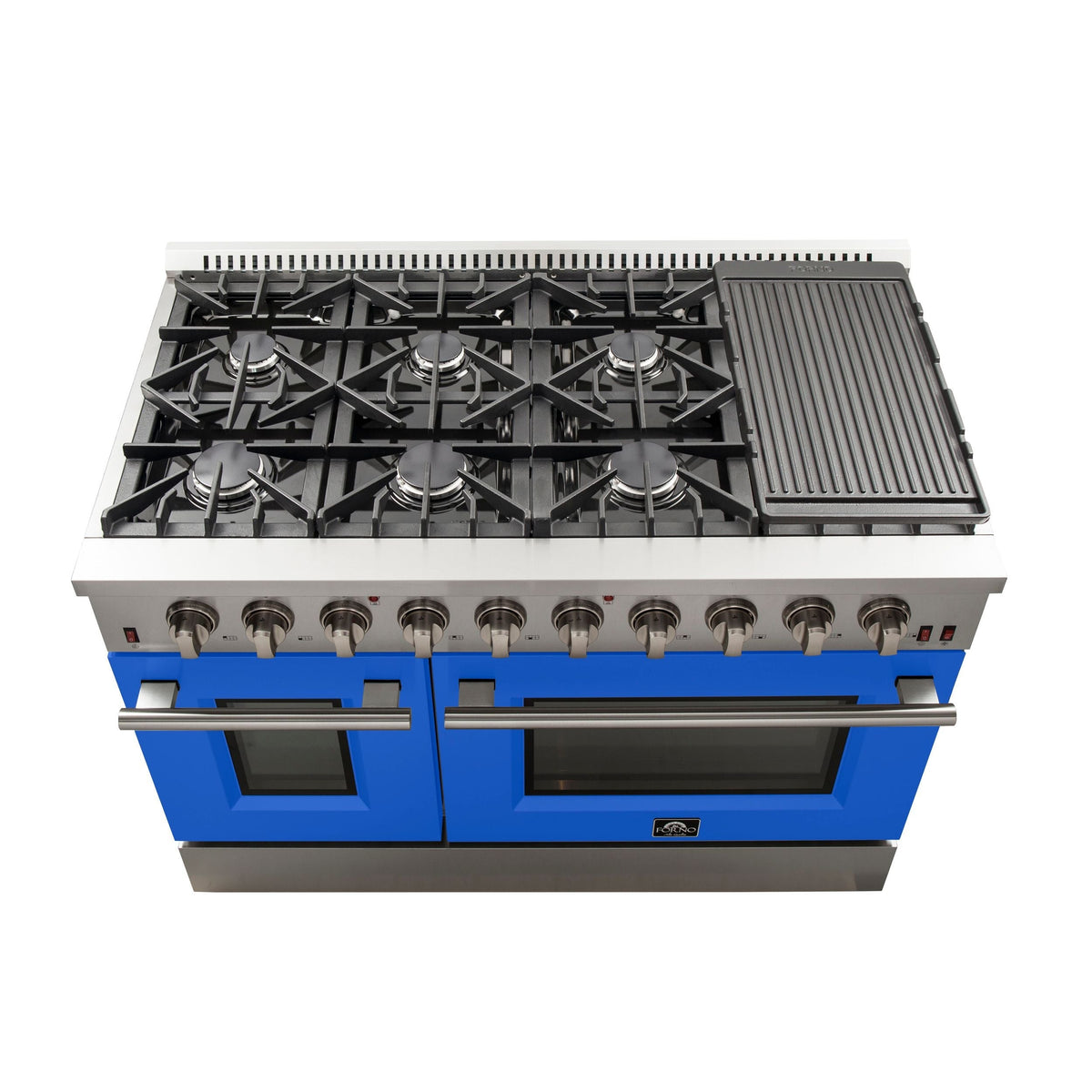 Forno Galiano 48-Inch Gas Range, 6.58 cu. ft. Double Oven, 8 Sealed Burners, Blue (Model FFSGS6244-48BLU)