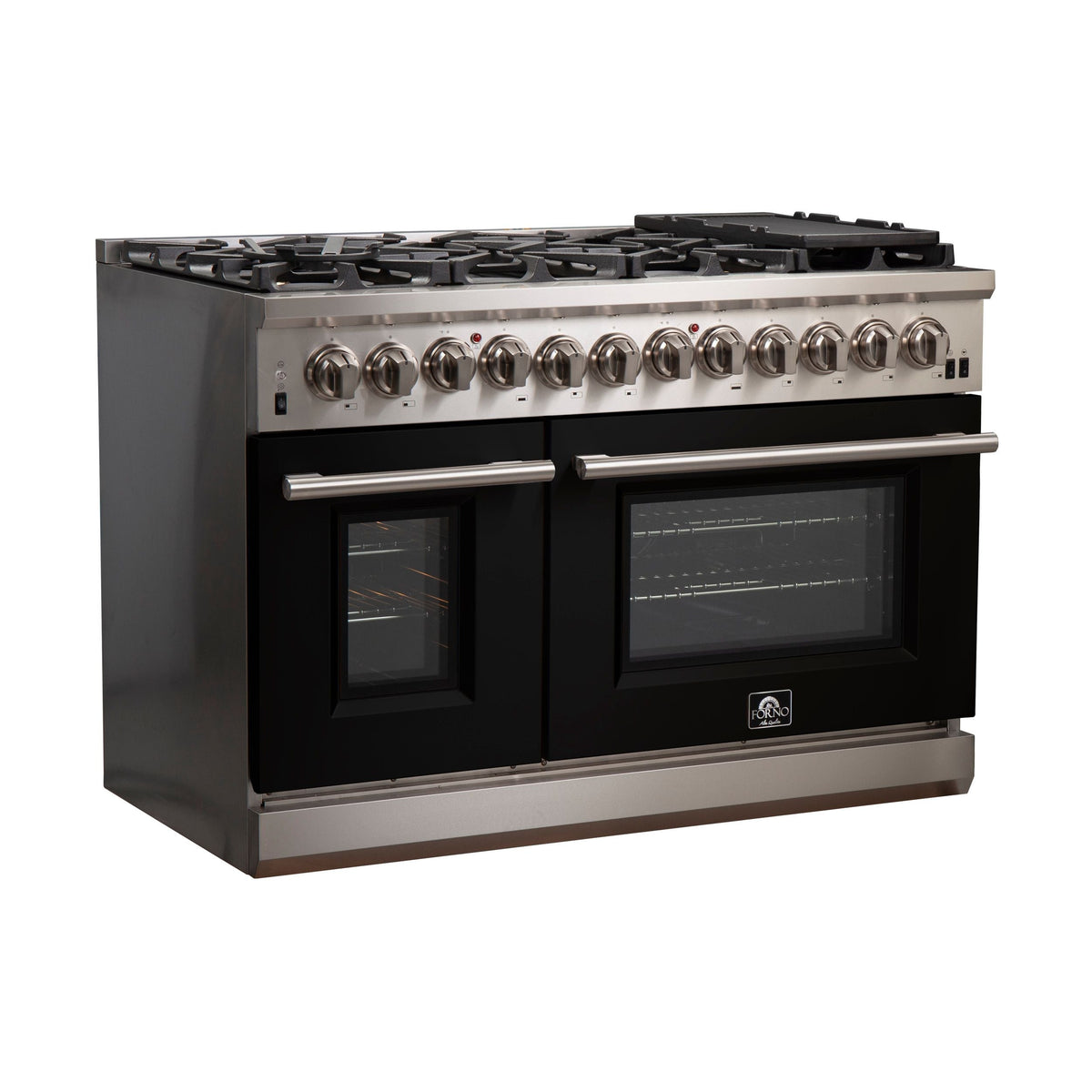 Forno Capriasca 48-Inch Dual Fuel Range, 6.58 cu. ft. Oven, 8 Sealed Burners, Black, Model FFSGS6187-48BLK