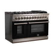 Forno Capriasca 48-Inch Dual Fuel Range, 6.58 cu. ft. Oven, 8 Sealed Burners, Black, Model FFSGS6187-48BLK