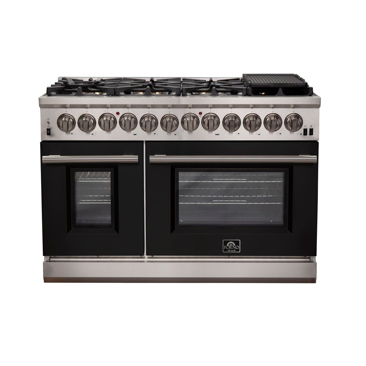 Forno Capriasca 48-Inch Dual Fuel Range, 6.58 cu. ft. Oven, 8 Sealed Burners, Black, Model FFSGS6187-48BLK