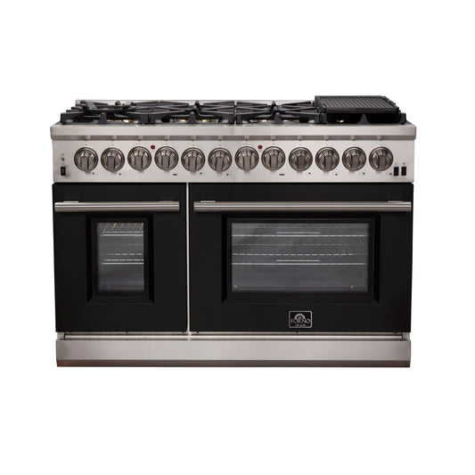 Forno Capriasca 48-Inch Dual Fuel Range, 6.58 cu. ft. Oven, 8 Sealed Burners, Black, Model FFSGS6187-48BLK