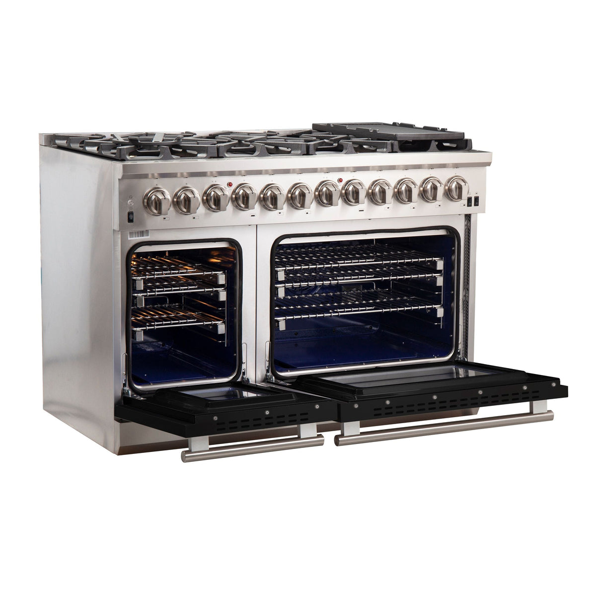 Forno Capriasca 48-Inch Dual Fuel Range, 6.58 cu. ft. Oven, 8 Sealed Burners, Black, Model FFSGS6187-48BLK