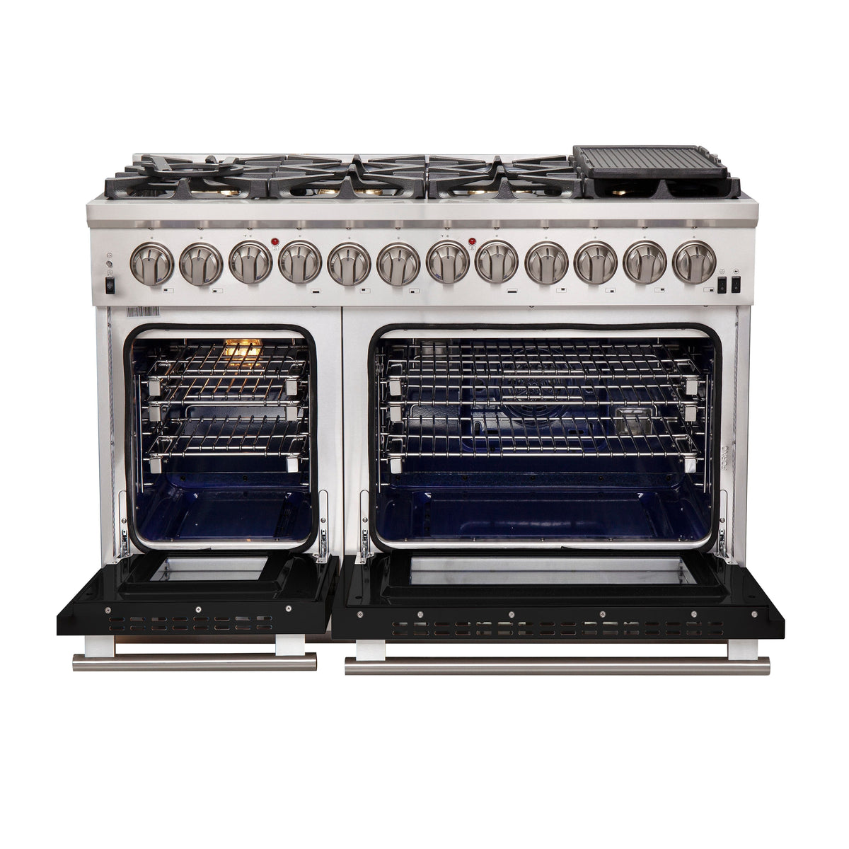 Forno Capriasca 48-Inch Dual Fuel Range, 6.58 cu. ft. Oven, 8 Sealed Burners, Black, Model FFSGS6187-48BLK