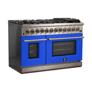 FORNO Capriasca 48-Inch Dual Fuel Range, 6.58 cu. ft., 8 Sealed Italian Brass Burners, Blue, Model FFSGS6187-48BLU