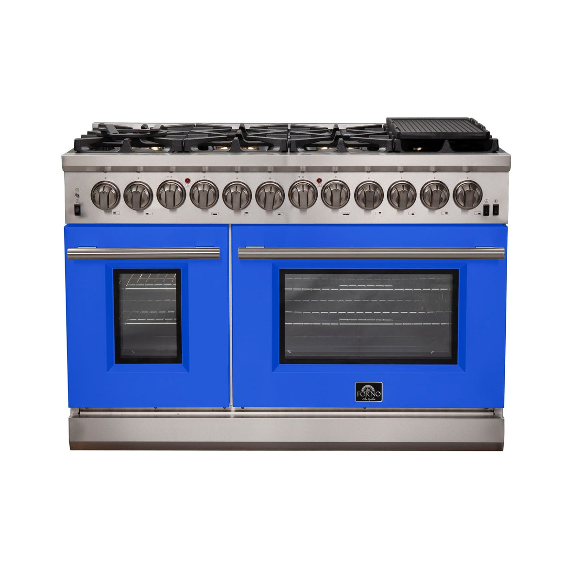 FORNO Capriasca 48-Inch Dual Fuel Range, 6.58 cu. ft., 8 Sealed Italian Brass Burners, Blue, Model FFSGS6187-48BLU