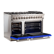FORNO Capriasca 48-Inch Dual Fuel Range, 6.58 cu. ft., 8 Sealed Italian Brass Burners, Blue, Model FFSGS6187-48BLU