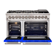 FORNO Capriasca 48-Inch Dual Fuel Range, 6.58 cu. ft., 8 Sealed Italian Brass Burners, Blue, Model FFSGS6187-48BLU