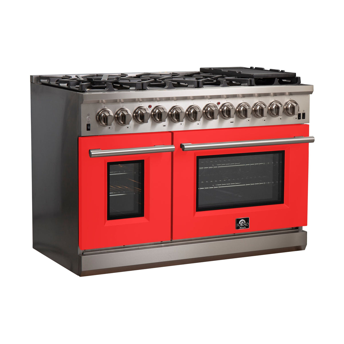 Forno Capriasca 48-Inch Dual Fuel Range, 6.58 cu. ft., 8 Sealed Burners, Red (Model FFSGS6187-48RED)