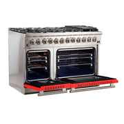 Forno Capriasca 48-Inch Dual Fuel Range, 6.58 cu. ft., 8 Sealed Burners, Red (Model FFSGS6187-48RED)