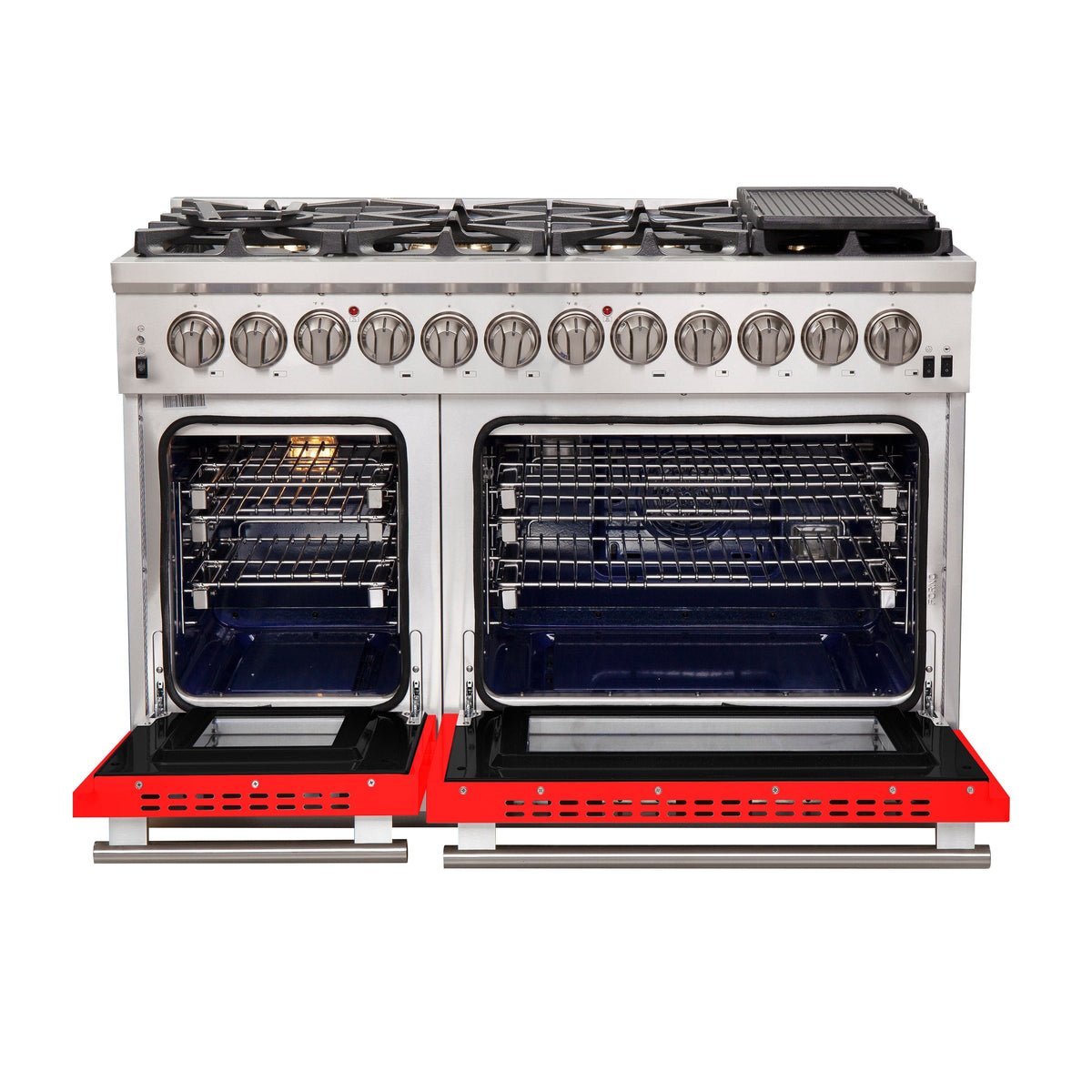 Forno Capriasca 48-Inch Dual Fuel Range, 6.58 cu. ft., 8 Sealed Burners, Red (Model FFSGS6187-48RED)